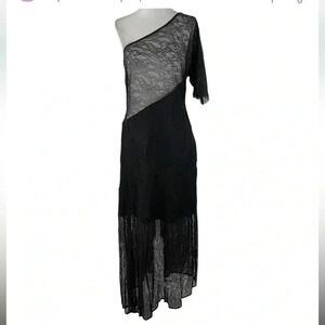 New ASOS Design One Shoulder Sheer Lace Asymmetrical Dress Black Size 12